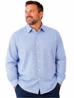 Rochester Men's Blue Micro-Check Long-Sleeve Dress Shirt